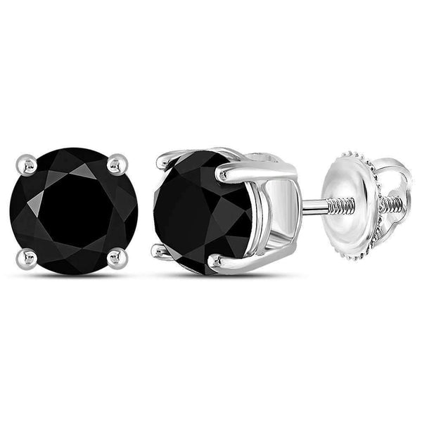 10kt White Gold Unisex Round Black Color Enhanced Diamond Solitaire Stud Earrings 5.00 Cttw-Gold & Diamond Earrings-JadeMoghul Inc.