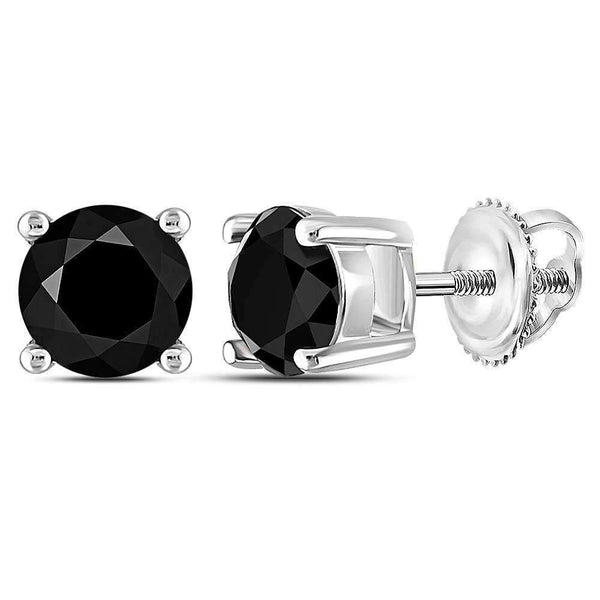 10kt White Gold Unisex Round Black Color Enhanced Diamond Stud Solitaire Earrings 1-1-2 Cttw - FREE Shipping (USA/CAN)-Gold & Diamond Earrings-JadeMoghul Inc.