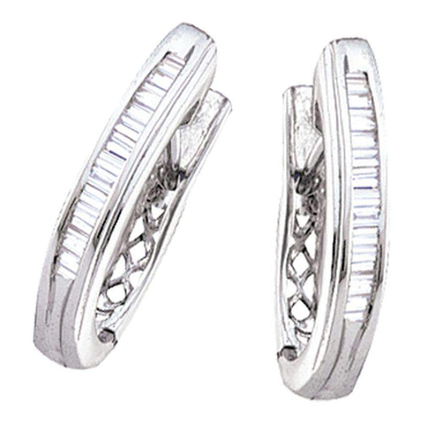 10kt White Gold Women's Baguette Channel-set Diamond Hoop Earrings 1-2 Cttw - FREE Shipping (USA/CAN)-Gold & Diamond Earrings-JadeMoghul Inc.