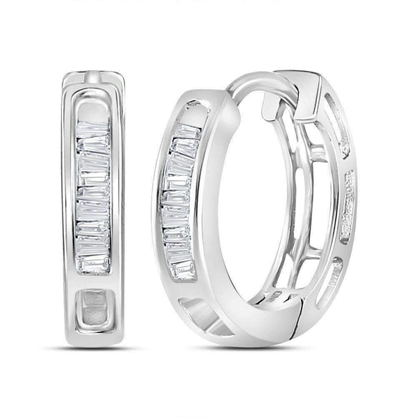 10kt White Gold Women's Baguette Diamond Hughie Hoop Earrings 1-6 Cttw - FREE Shipping (US/CAN)-Gold & Diamond Earrings-JadeMoghul Inc.