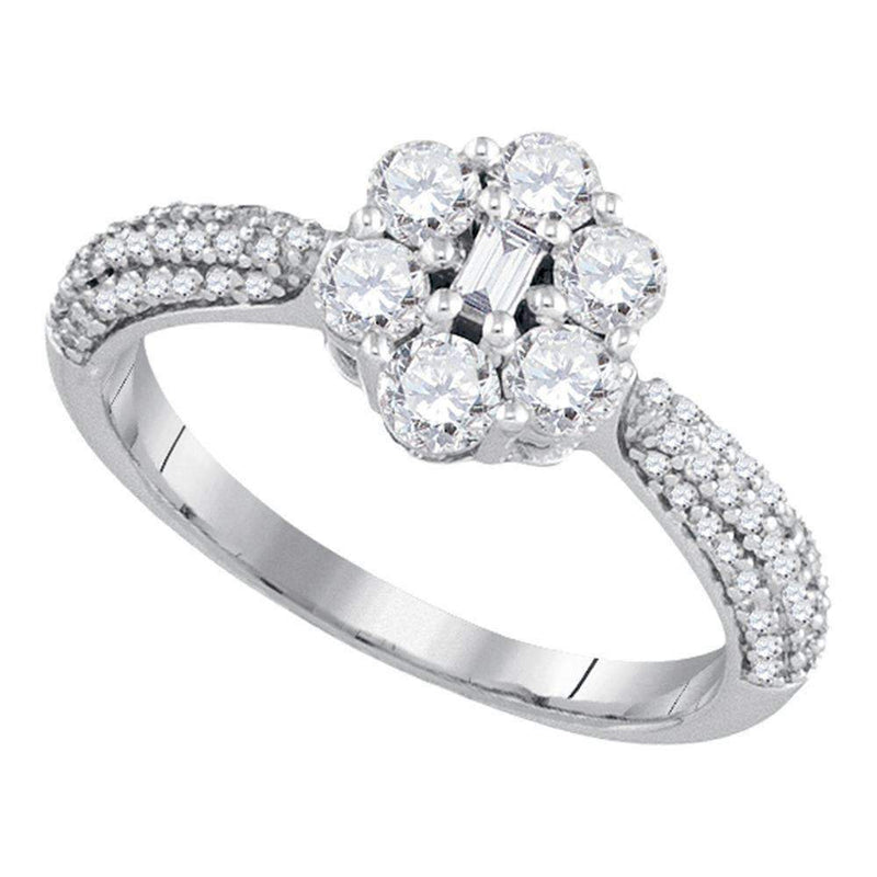 10kt White Gold Women's Baguette Round Diamond Cluster Ring 1.00 Cttw - FREE Shipping (US/CAN)-Rings And Bands-5-JadeMoghul Inc.