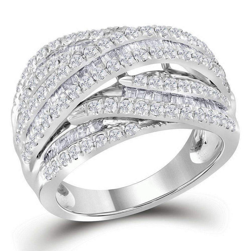 10kt White Gold Women's Baguette Round Diamond Crossover Strand Band Ring 1-1/2 Cttw - FREE Shipping (US/CAN)-Rings And Bands-6-JadeMoghul Inc.