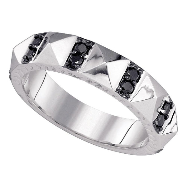 10kt White Gold Women's Black Color Enhanced Diamond Band Ring 3/8 Cttw-Gold & Diamond Men Rings-JadeMoghul Inc.