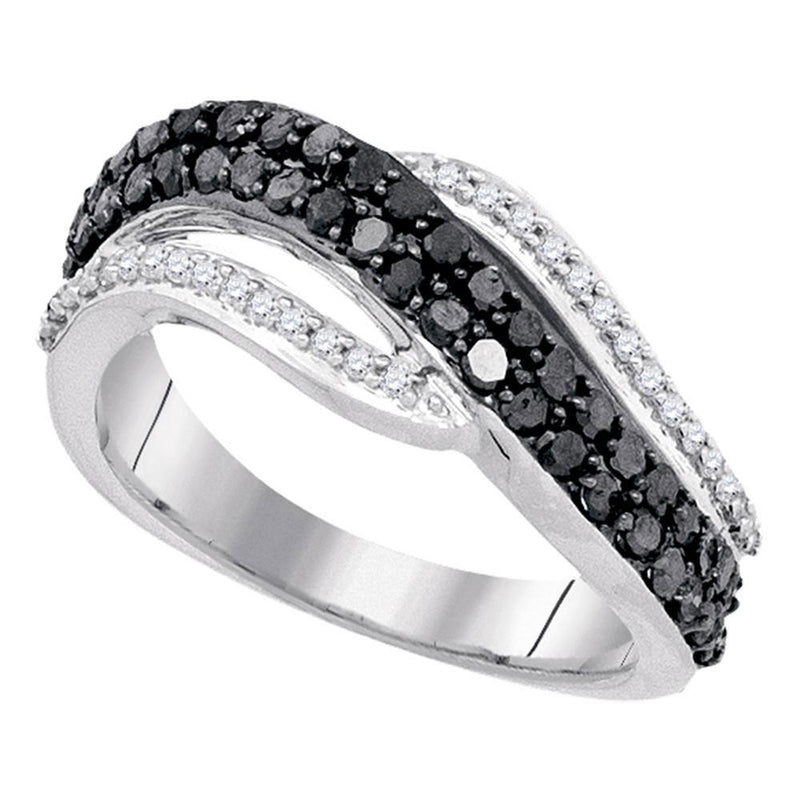 10kt White Gold Women's Black Color Enhanced Diamond Band Ring 7/8 Cttw-Gold & Diamond Rings-JadeMoghul Inc.