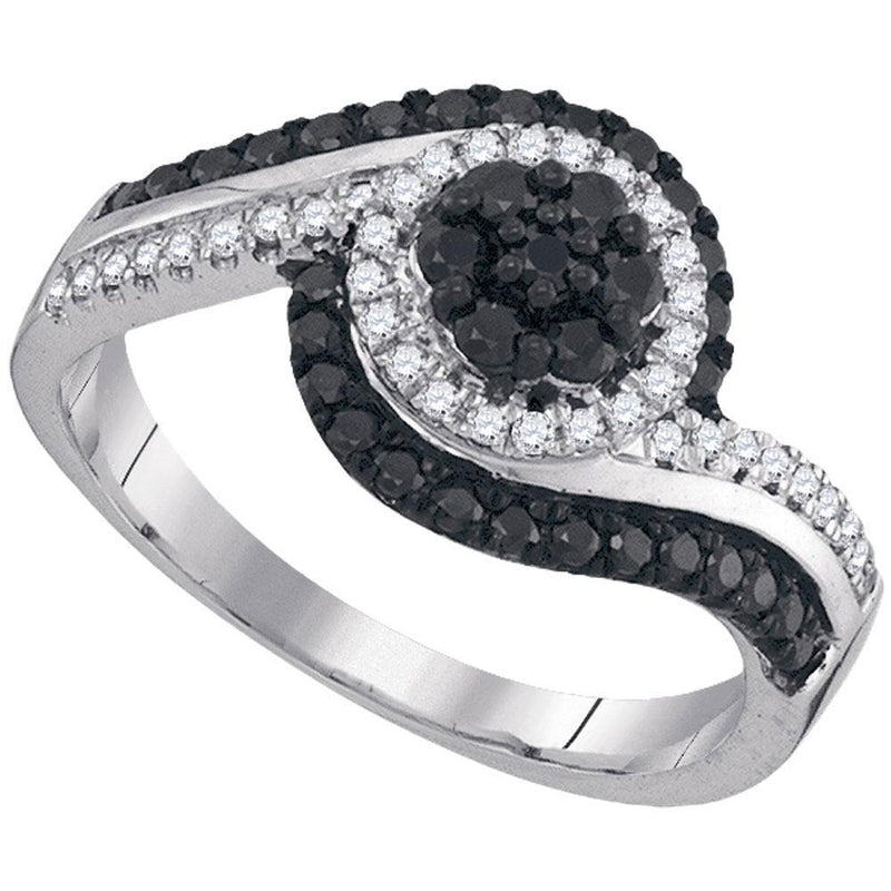 10kt White Gold Women's Black Color Enhanced Diamond Cluster Ring 5/8 Cttw-Gold & Diamond Rings-JadeMoghul Inc.