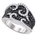 10kt White Gold Women's Black Color Enhanced Diamond Curl Fashion Ring 2.00 Cttw-Gold & Diamond Rings-JadeMoghul Inc.