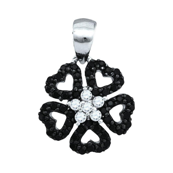 10kt White Gold Women's Black Color Enhanced Diamond Heart Circle Pendant 1/3 Cttw-Gold & Diamond Pendants & Necklaces-JadeMoghul Inc.