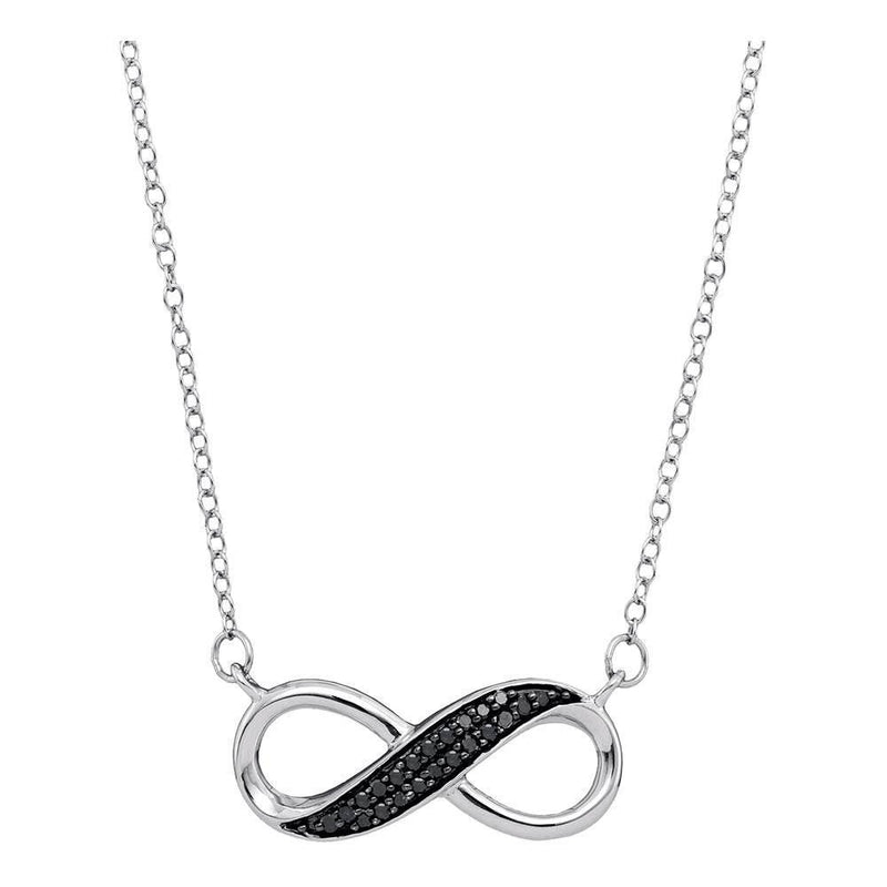 10kt White Gold Women's Black Color Enhanced Diamond Infinity Pendant Necklace 1/6 Cttw-Gold & Diamond Pendants & Necklaces-JadeMoghul Inc.