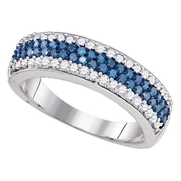 10kt White Gold Women's Blue Color Enhanced Diamond Band Striped Ring 7/8 Cttw - FREE Shipping (US/CAN)-Gold & Diamond Bands-5-JadeMoghul Inc.