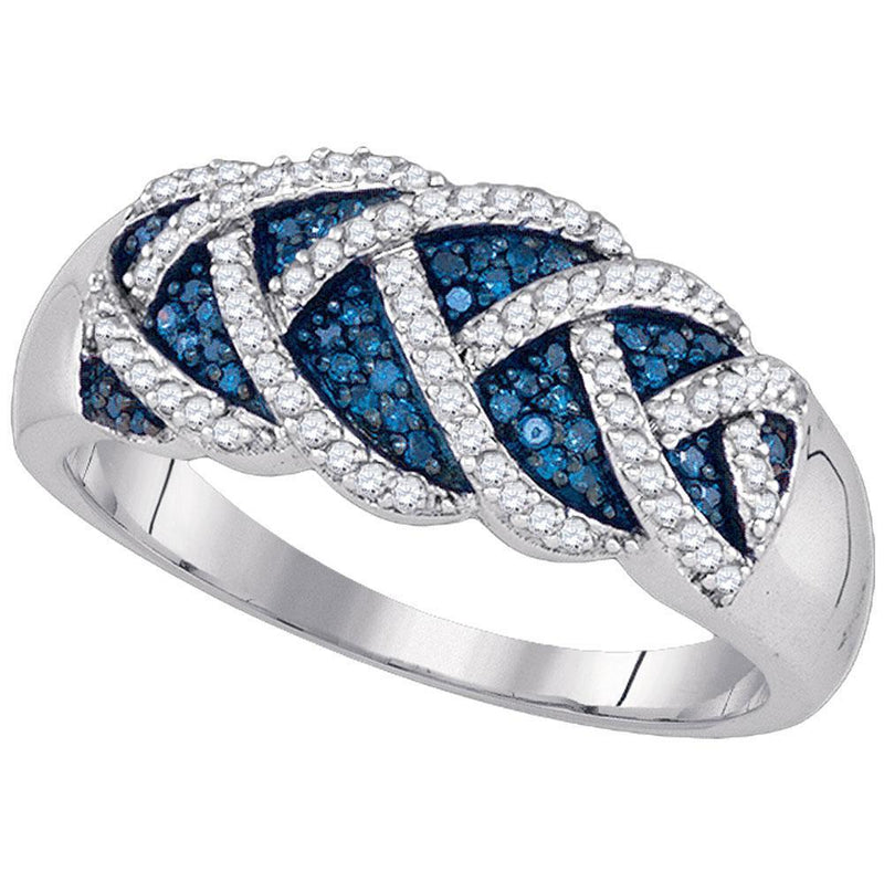 10kt White Gold Women's Blue Color Enhanced Diamond Braid Band Ring 3/8 Cttw-Gold & Diamond Rings-JadeMoghul Inc.