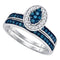 10kt White Gold Women's Blue Color Enhanced Diamond Cluster Bridal Wedding Engagement Ring Band Set 1/2 Cttw - FREE Shipping (US/CAN)-Gold & Diamond Wedding Ring Sets-5-JadeMoghul Inc.