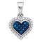 10kt White Gold Women's Blue Color Enhanced Diamond Cluster Small Heart Pendant 1/8 Cttw-Gold & Diamond Pendants & Necklaces-JadeMoghul Inc.