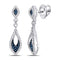 10kt White Gold Women's Blue Color Enhanced Diamond Dangle Earrings 1/3 Cttw-Gold & Diamond Earrings-JadeMoghul Inc.
