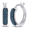 10kt White Gold Women's Blue Color Enhanced Diamond Huggie Earrings 1/10 Cttw-Gold & Diamond Earrings-JadeMoghul Inc.