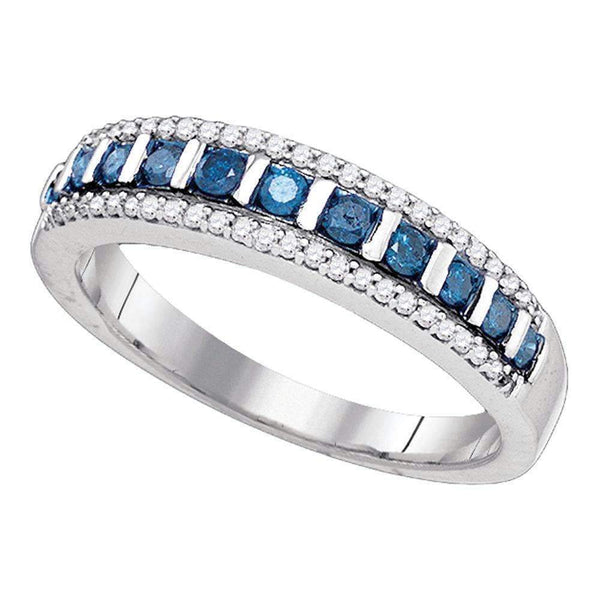 10kt White Gold Women's Blue Color Enhanced Diamond Unique Band Ring 1/3 Cttw - FREE Shipping (US/CAN)-Gold & Diamond Bands-5-JadeMoghul Inc.