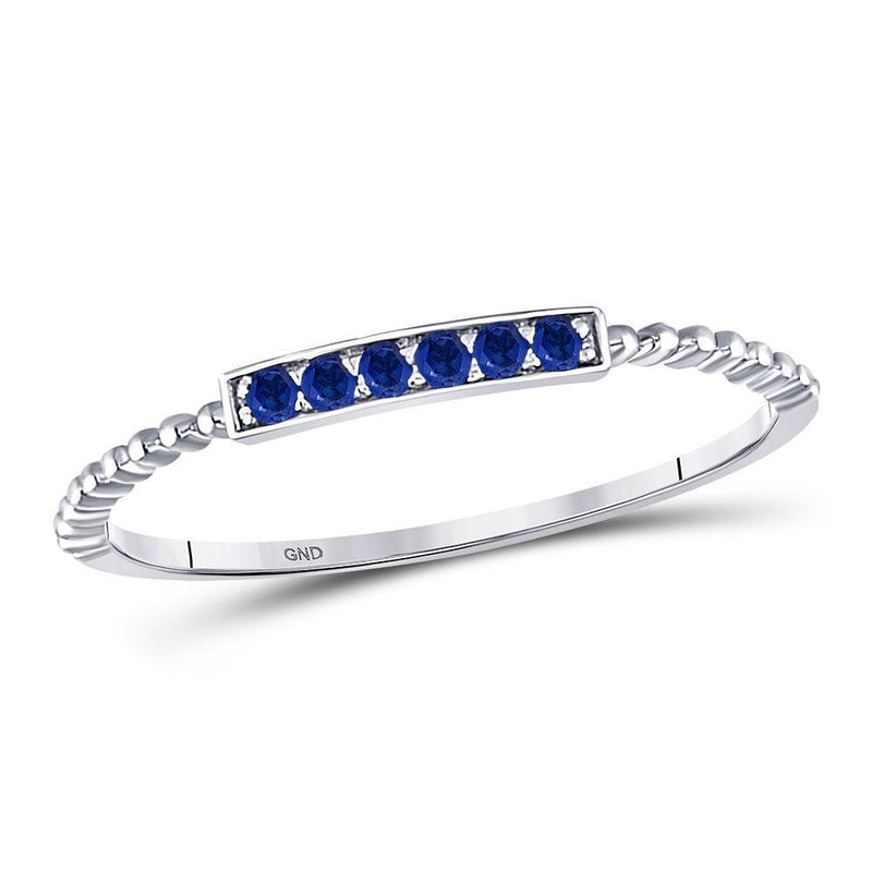 10kt White Gold Women's Blue Sapphire Beaded Stackable Band Ring 1/20 Cttw-Gold & Diamond Rings-JadeMoghul Inc.