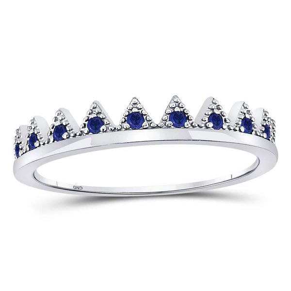 10kt White Gold Women's Blue Sapphire Chevron Stackable Band Ring 1/10 Cttw-Gold & Diamond Rings-JadeMoghul Inc.