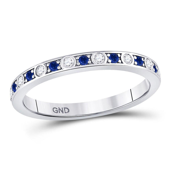 10kt White Gold Women's Blue Sapphire Diamond Alternating Stackable Band Ring 1/4 Cttw-Gold & Diamond Rings-JadeMoghul Inc.