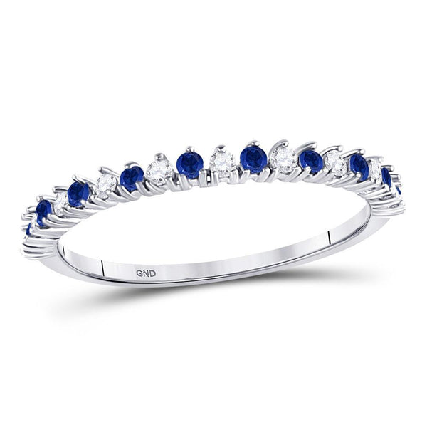 10kt White Gold Women's Blue Sapphire Diamond Alternating Stackable Band Ring 1/5 Cttw-Gold & Diamond Rings-JadeMoghul Inc.