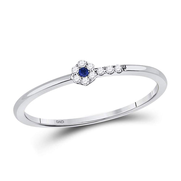 10kt White Gold Women's Blue Sapphire Diamond Stackable Band Ring 1/12 Cttw-Gold & Diamond Rings-JadeMoghul Inc.