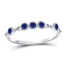 10kt White Gold Women's Blue Sapphire Dot Stackable Band Ring 1/5 Cttw-Gold & Diamond Rings-JadeMoghul Inc.