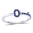 10kt White Gold Women's Blue Sapphire Key Stackable Band Ring 1/5 Cttw-Gold & Diamond Rings-JadeMoghul Inc.