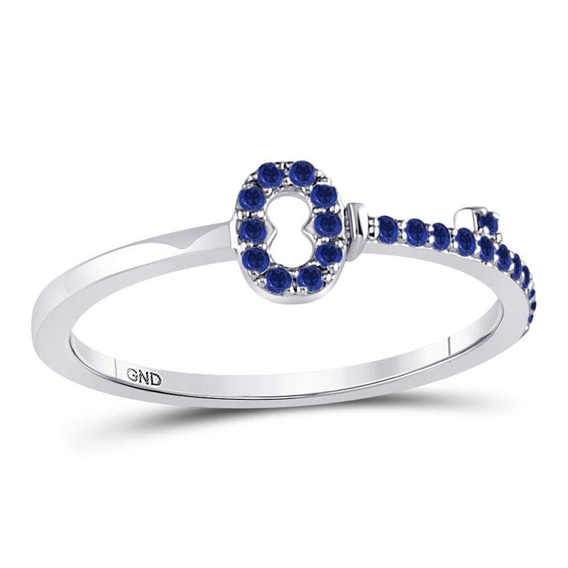 10kt White Gold Women's Blue Sapphire Key Stackable Band Ring 1/5 Cttw-Gold & Diamond Rings-JadeMoghul Inc.