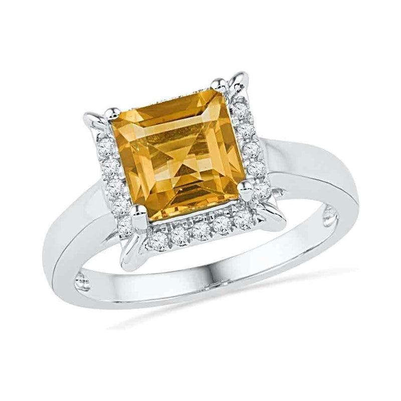 10kt White Gold Women's Cushion Lab-Created Citrine Solitaire Diamond Frame Ring 1-7/8 Cttw - FREE Shipping (US/CAN)-Gold & Diamond Fashion Rings-5-JadeMoghul Inc.