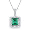 10kt White Gold Women's Cushion Lab-Created Emerald Solitaire & Diamond Pendant 1-3-8 Cttw - FREE Shipping (US/CAN)-Gold & Diamond Pendants & Necklaces-JadeMoghul Inc.