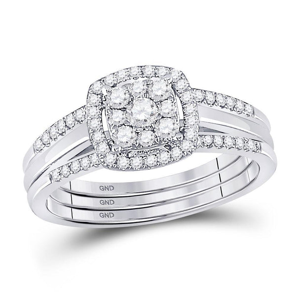 10kt White Gold Women's Diamond 3-Piece Bridal Wedding Ring Set 1/2 Cttw-Gold & Diamond Wedding Jewelry-JadeMoghul Inc.