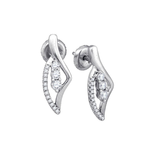 10kt White Gold Women's Diamond 3-Stone Vertical Stud Earrings 1/3 Cttw-Gold & Diamond Earrings-JadeMoghul Inc.