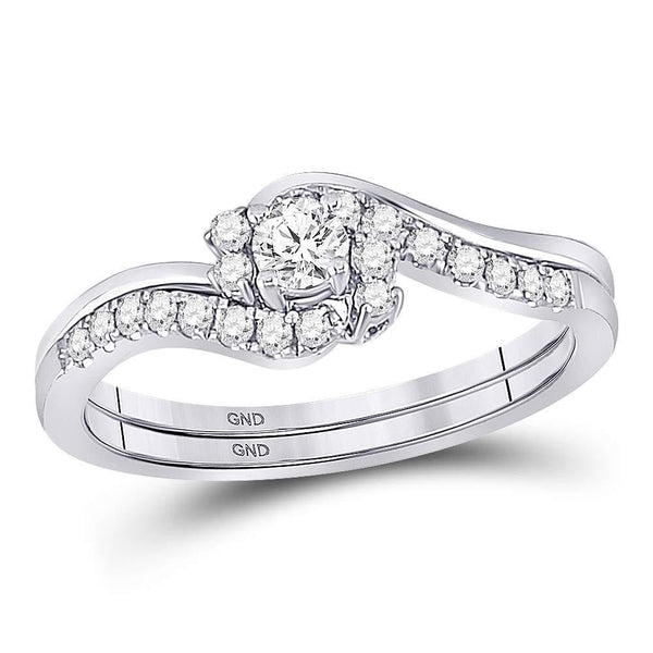 10kt White Gold Women's Diamond Bridal or Engagement Ring Band Set 1/3 Cttw-Gold & Diamond Wedding Jewelry-JadeMoghul Inc.