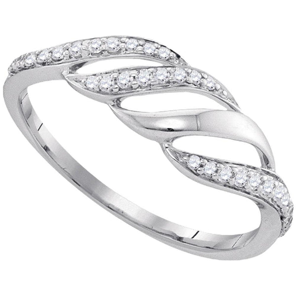 10kt White Gold Women's Diamond Cascading Open Strand Band Ring 1/6 Cttw-Gold & Diamond Rings-JadeMoghul Inc.