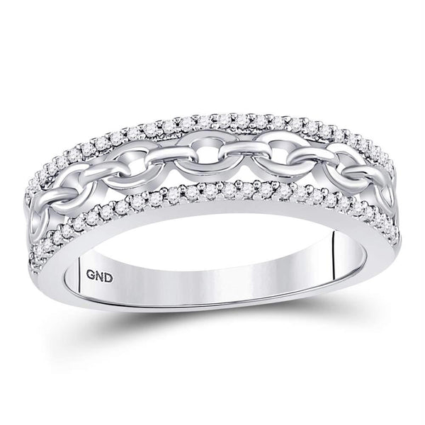 10kt White Gold Women's Diamond Chain Link Fashion Band Ring-Rings And Bands-JadeMoghul Inc.