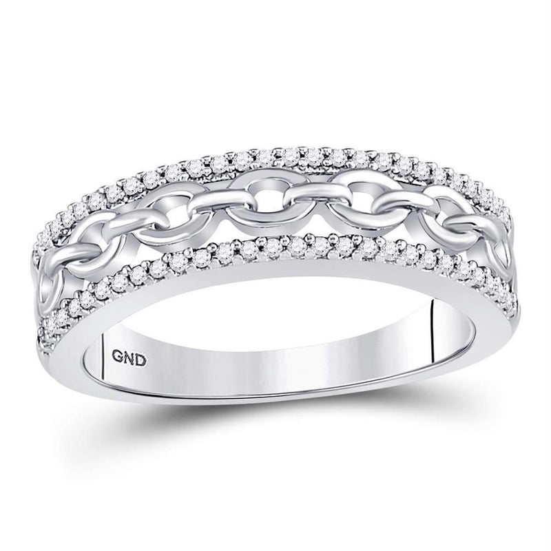10kt White Gold Women's Diamond Chain Link Fashion Band Ring-Rings And Bands-JadeMoghul Inc.