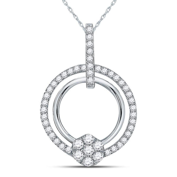 10kt White Gold Women's Diamond Circle Cluster Pendant 3/8 Cttw-Gold & Diamond Pendants & Necklaces-JadeMoghul Inc.