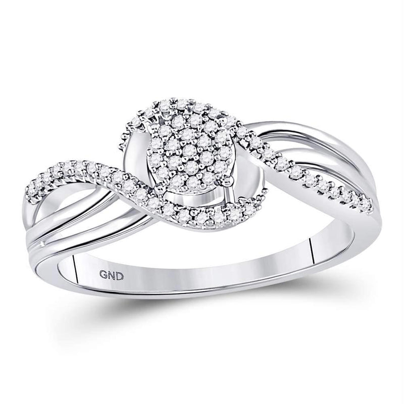 10kt White Gold Women's Diamond Circle Cluster Strand Ring-Rings And Bands-JadeMoghul Inc.