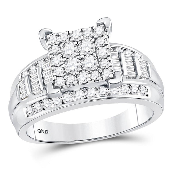 10kt White Gold Women's Diamond Cluster Bridal or Engagement Ring 1.00 Cttw-Gold & Diamond Wedding Jewelry-JadeMoghul Inc.