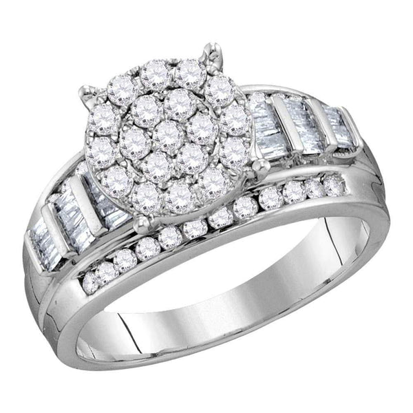 10kt White Gold Women's Diamond Cluster Bridal or Engagement Ring 2.00 Cttw-Gold & Diamond Wedding Jewelry-JadeMoghul Inc.