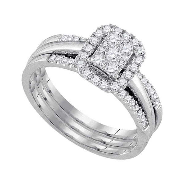 10kt White Gold Women's Diamond Cluster Bridal Wedding Engagement Ring Band Set 1/2 Cttw - FREE Shipping (US/CAN)-Gold & Diamond Wedding Ring Sets-5.5-JadeMoghul Inc.