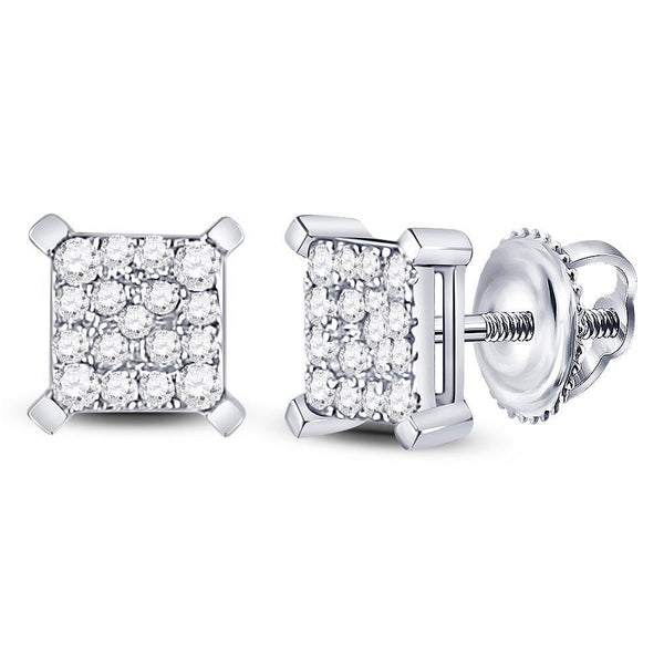 10kt White Gold Women's Diamond Cluster Earrings 1/4 Cttw-Gold & Diamond Earrings-JadeMoghul Inc.