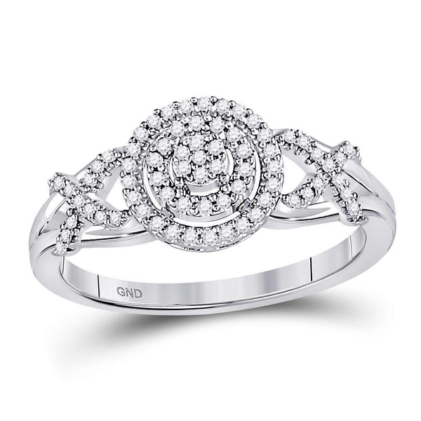10kt White Gold Women's Diamond Cluster Split-shank XO Ring-Rings And Bands-JadeMoghul Inc.