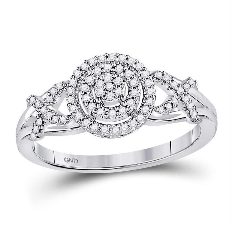 10kt White Gold Women's Diamond Cluster Split-shank XO Ring-Rings And Bands-JadeMoghul Inc.