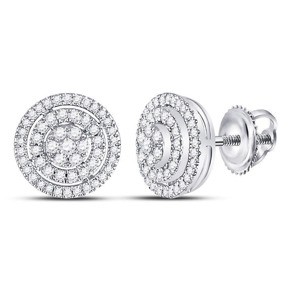 10kt White Gold Women's Diamond Concentric Circle Cluster Earrings 1/2 Cttw-Gold & Diamond Earrings-JadeMoghul Inc.