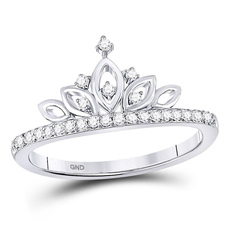 10kt White Gold Women's Diamond Crown Tiara Band Ring 1/6 Cttw-Gold & Diamond Rings-JadeMoghul Inc.