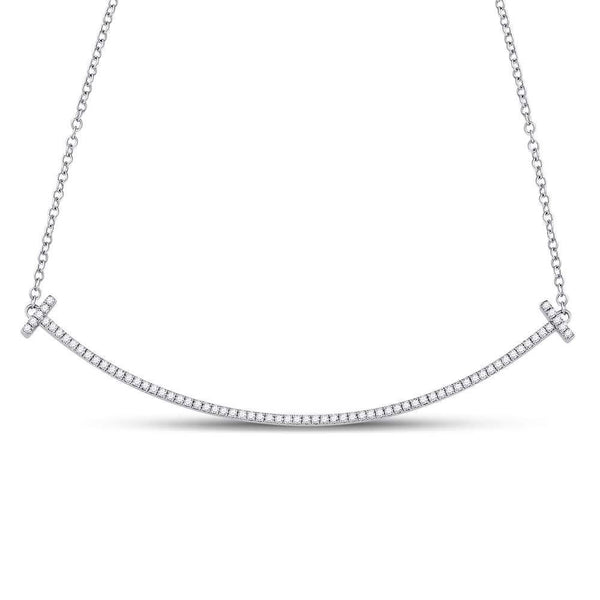 10kt White Gold Women's Diamond Curved Bar Necklace 1/3 Cttw-Gold & Diamond Pendants & Necklaces-JadeMoghul Inc.