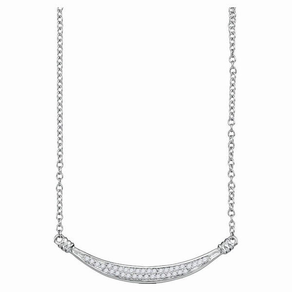 10kt White Gold Women's Diamond Curved Bar Pendant Necklace 1/6 Cttw-Gold & Diamond Pendants & Necklaces-JadeMoghul Inc.