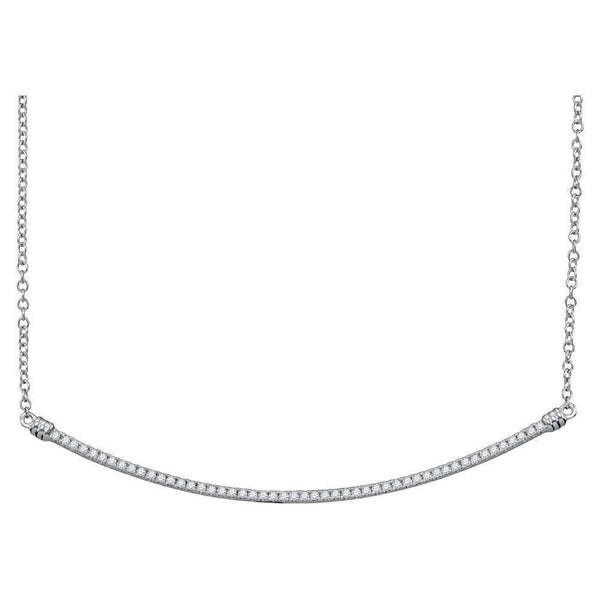 10kt White Gold Women's Diamond Curved Slender Bar Pendant Necklace 1/4 Cttw-Gold & Diamond Pendants & Necklaces-JadeMoghul Inc.