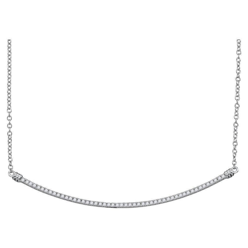10kt White Gold Women's Diamond Curved Slender Bar Pendant Necklace 1/4 Cttw-Gold & Diamond Pendants & Necklaces-JadeMoghul Inc.