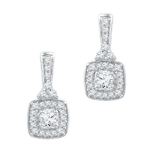 10kt White Gold Women's Diamond Dangle Earrings 1/2 Cttw-Gold & Diamond Earrings-JadeMoghul Inc.